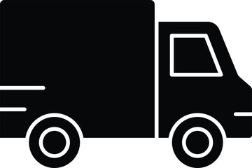 Premium Quality Editable, Adobe Illustrator Artwork, Silhouette Design - Solid Black Delivery Truck Icon Vector Illustration - Bold black silhouette of a delivery truck icon, perfect for transport.