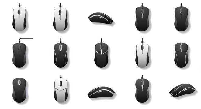 Computer Mouse Icons , Minimalist Vector Collection of Wired and Wireless Devices in Black and White Design - Powered by Adobe