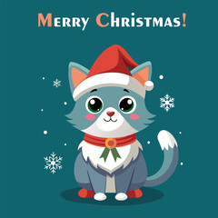 Postcard with a funny Christmas kitten
