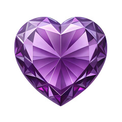 Stunning faceted purple heart gemstone on a transparent background, perfect for romantic and luxury design elements