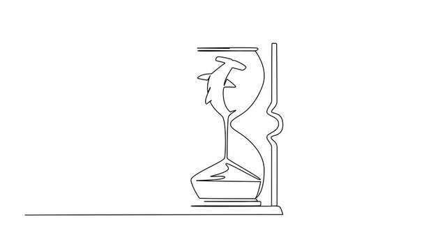 Self drawing animation of continuous one line drawing lower body of hammerhead shark is sucked by the sand in hourglass. Excessive fin hunting. National Endangered Species Day. Full length animated
