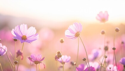 Soft pastel pink and lavender abstract flower field with gentle bokeh, dreamy blurred petals, light leaks, ethereal romantic atmosphere.