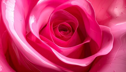 Dynamic swirl of liquid pink and crimson resembling rose petals in motion, glossy texture, modern romantic abstract design.