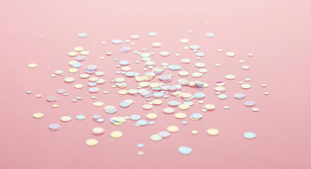 Scattered Pastel Colored Dots on a Soft Pink Background