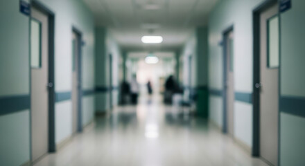Long hospital corridor with doors on each side showing medical care facility