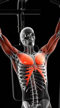Anatomical 3D Animation of a Chest Fly Exercise Showing Pectoralis Muscle Activation on a Gym Machine