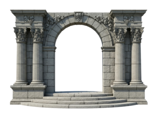 Ancient roman archway with columns transparent background cutout png