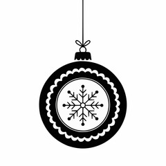Minimalist black and white Christmas ornament illustration with snowflake design, modern holiday vector art