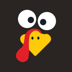 Funny cartoon turkey face with big googly eyes and red wattle