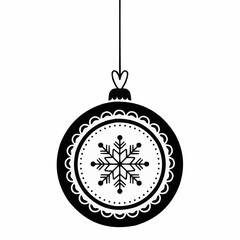 Minimalist black and white Christmas ornament illustration with snowflake design, modern holiday vector art
