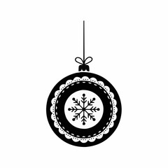 Minimalist black and white Christmas ornament illustration with snowflake design, modern holiday vector art