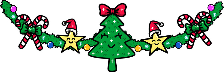 Christmas Garland with Tree and Star banner Illustration