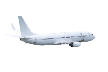 White passenger plane flies isolated