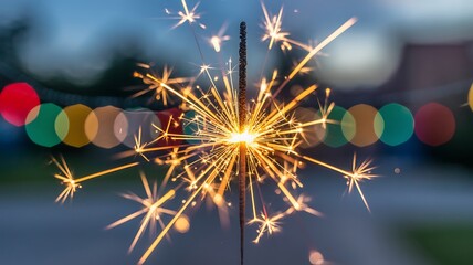 Brilliant golden sparkler burst creating festive light trails and bokeh effects