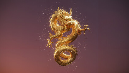 Obraz premium Golden dragon illustration with sparkling effects against gradient background 
