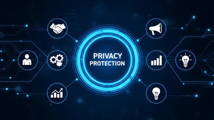 Futuristic digital interface illustrating data protection, cybersecurity, and secure business network concepts - Powered by Adobe