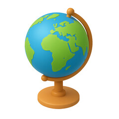Isometric school icon a colorful Earth globe, meticulously crafted, stands proudly on a stand, offering a detailed perspective of the planet's continents and oceans.