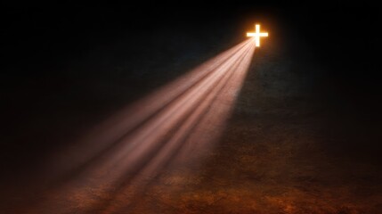 Radiant Cross Illuminating Darkness with Ethereal Light Beams in a Spiritual Symbolism of Hope, Faith, and Divine Presence in a Dramatic Background