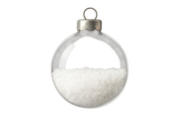 Clear glass christmas bauble with artificial snow