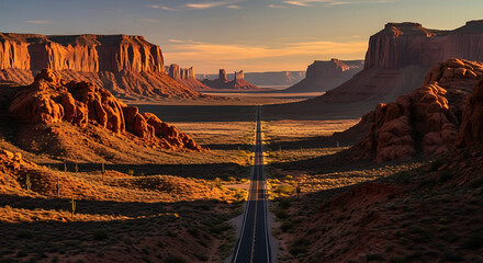Desert Highway at Sunset, Monument Valley Landscape