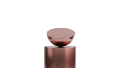 3D A minimalistic metallic copper podium with a cylindrical base and a semi-spherical top