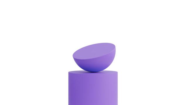 3D A purple semicircular object is balanced on top of a purple cylindrical podium