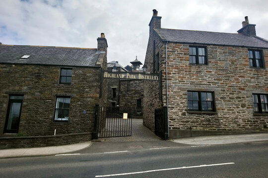 Kirkwall, Orkney, Scotland - May 02 2019: The entrance of the Highland Park Whisky Distillery