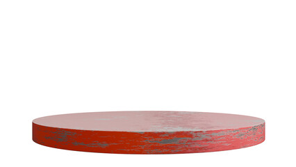 3D A round weathered red podium with a distressed texture