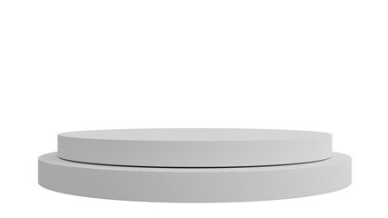3D A two-tiered minimalist gray podium is shown against a white background
