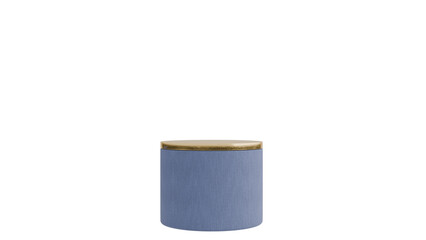 3D A small round podium with a blue fabric base and a flat gold top