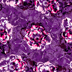 Obraz premium multi colored decorated hand drawn rendered traced embraided ornamental all over base background. repeat pattern geometrical texture border ethnic tribal creative design 