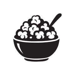Silhouette of bowl filled with fluffy popcorn and spoon