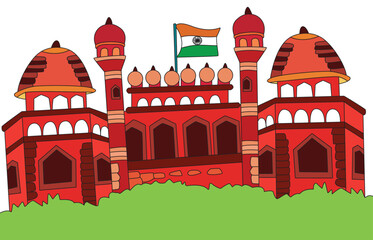 Beautiful lal qila on white background