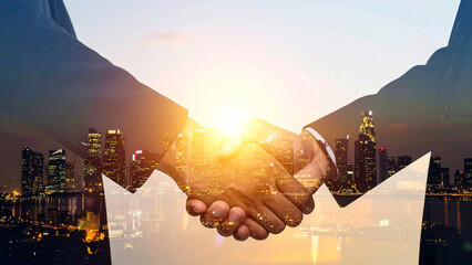 Radiant diverse business team silhouettes of job interview and business meeting in urban office collaboration and growth
