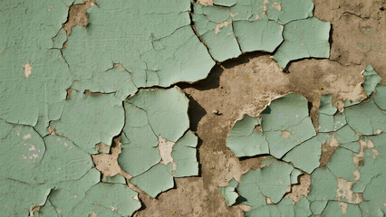 Peeling Green Paint Texture on Aged Wall Surface