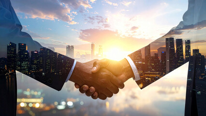 Radiant diverse business team silhouettes of job interview and business meeting in urban office collaboration and growth
