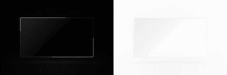 Mock up of a blank rectangular screen overlay on a black and white background, ideal for design projects, showcasing versatility and modern aesthetics with copy space