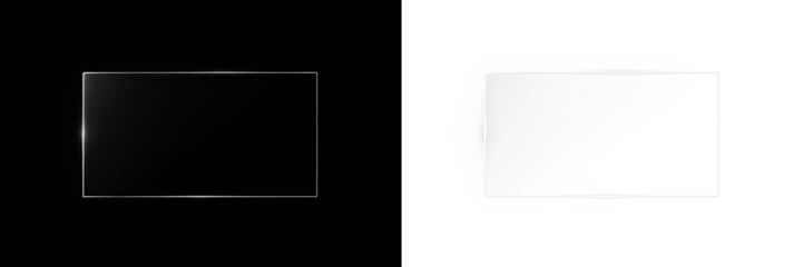 Black and white PNG overlay mock up featuring a transparent rectangular frame on contrasting backgrounds, ideal for graphic design projects and creative presentations