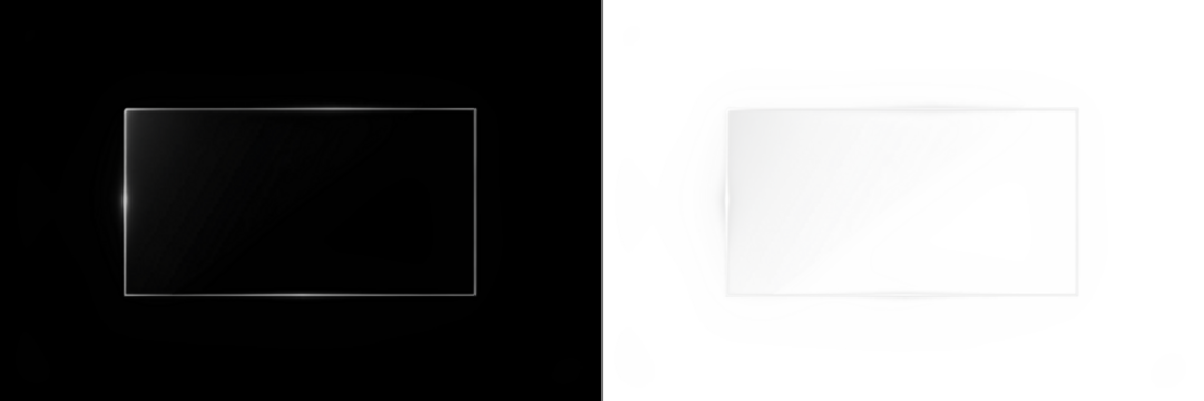 Black and white PNG overlay mock up featuring a transparent rectangular frame on contrasting backgrounds, ideal for graphic design projects and creative presentations