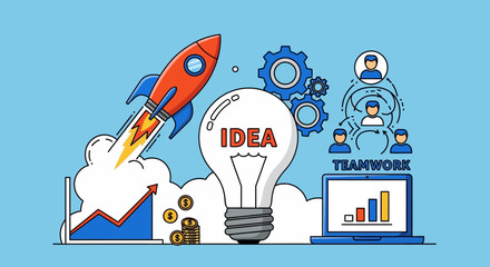 Dynamic business startup concept showcasing innovation, collaborative teamwork, strategic growth, and project launch success, ideal for illustrating entrepreneurial journeys