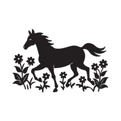 Horse Running Along Flower Field Silhouette Design
