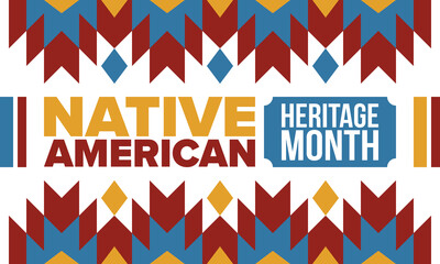 Obraz premium Native American Heritage Month in November. American Indian culture. Celebrate annual in United States. Tradition pattern. Poster, card, banner and background. Vector ornament, illustration