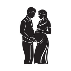 Pregnant Mother Touching Belly With Partner Silhouette Artwork