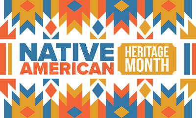 Obraz premium Native American Heritage Month in November. American Indian culture. Celebrate annual in United States. Tradition pattern. Poster, card, banner and background. Vector ornament, illustration