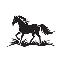 Wild Horse Sprinting Across Field Silhouette Design