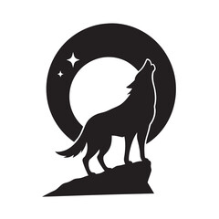 Wolf Howling On Cliff Edge Night Silhouette