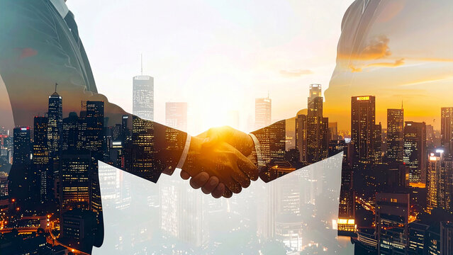 Radiant diverse business team silhouettes of job interview and business meeting in urban office collaboration and growth