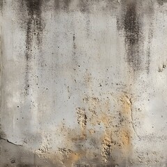 Heavily weathered gray concrete wall exhibits signs of decay with stains and rough eroded textures overall.