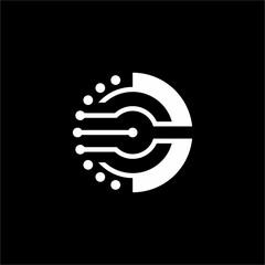 Modern circular 'C' design where the dots represent a network or data flow. Conveys secure, high-speed information transfer and computing power. Ideal for AI and enterprise IT.