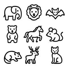 Obraz premium simple mammal icons set elephant lion bat bear horse mouse deer cat